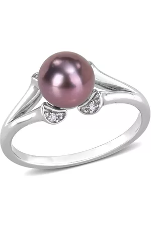 Amour 7 - 7.5 MM Freshwater Cultured Pearl and 0.02 CT TGW White Topaz Ring in Sterling Silver