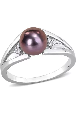 Amour 7 - 7.5 MM Freshwater Cultured Pearl and Diamond Accent Ring in Sterling Silver