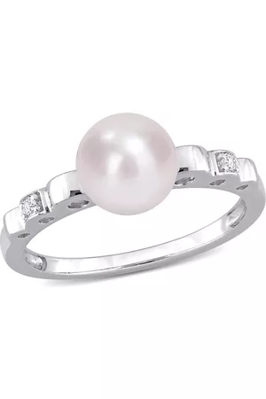 Amour 7-7.5mm Freshwater Cultured Pearl and Created White Sapphire Ring in Sterling Silver