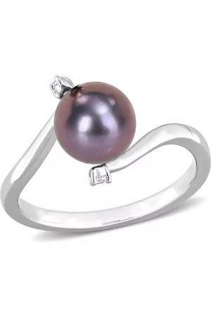 Amour 7 - 7.5 MM Freshwater Cultured Pearl and 0.06 CT TGW White Topaz Ring in Sterling Silver