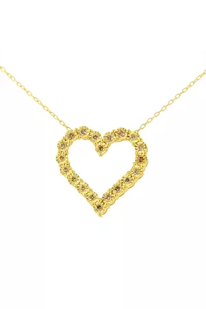 Haus of Brilliance 10K Yellow Gold Plated .925 Sterling Silver 1/2 Cttw Champagne Diamond Miracle Plate Heart 18'' Pendant Necklace (K-L Color, I1-I2 Clarity)