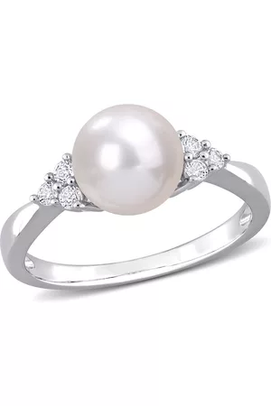 Amour 8-8.5mm Cultured Freshwater Pearl and 1/4 CT TGW White Topaz Ring in Sterling Silver