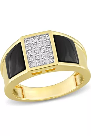 Amour 1/10 CT Diamond TW And 2 CT TGW Onyx Fashion Ring Yellow Silver