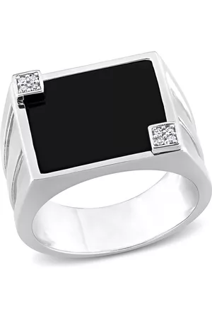 Amour 0.04 CT Diamond TW And 5 CT TGW Onyx Fashion Ring Silver