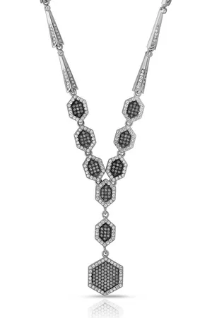 Megan Walford CZ SS Black And White Gold Plated Micro Pave Hexagon Shape Drop Necklace