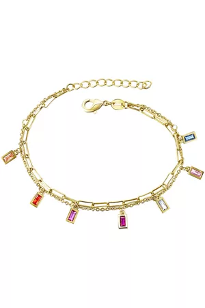Megan Walford Bracelets - Children's 14k Gold Plated with Rainbow Multi-Gem Cubic Zirconia Adjustable Birthstone Charm Bracelet