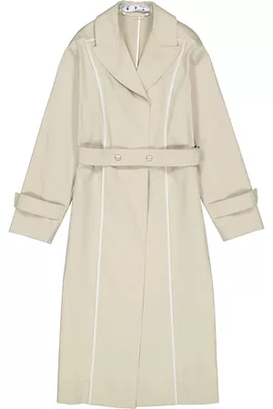 OFF-WHITE Women Trench Coats - Ladies Light Contrast-trim Trench Coat, Brand Size 42