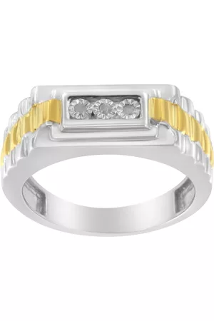 Haus of Brilliance Men Band Rings - 10K Yellow Gold Plated .925 Sterling Silver Diamond Accent Miracle-Set 3 Stone Ridged Band Gent's Fashion Ring (I-J Color, I2-I3 Clarity)