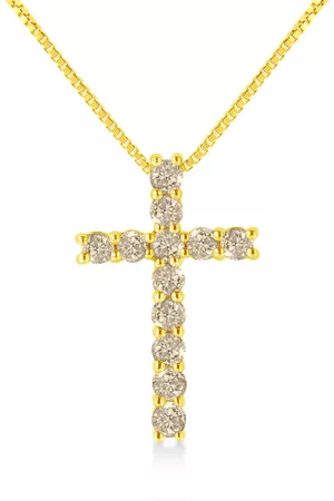 Haus of Brilliance 10K Yellow Gold Plated .925 Sterling Silver 1/2 Cttw Fancy Champagne Diamond Cross 18'' Pendant Necklace
