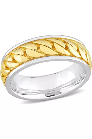 Amour Ribbed Design Men's Ring in Sterling Silver with Yellow Gold Plating