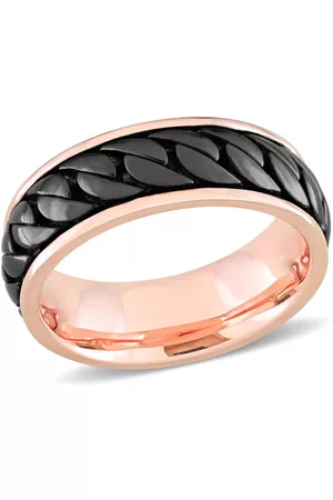 Amour Ribbed Design Men's Ring in Rose Plated Sterling Silver with Rhodium Plating