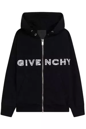 Givenchy Kids Lace Logo Cotton Blend Zip Hoodie, Size 6Y