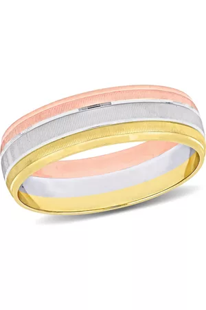 Amour Men's 6mm Brushed Finish Wedding Band in 14k 3-Tone Rose, White, and Yellow Gold