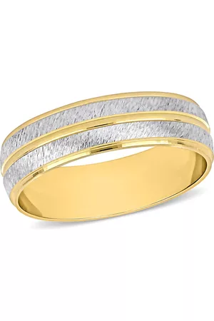 Amour Men's 6mm Double Row Wedding Band in 14k 2-Tone Matte and Polished Yellow and White Gold