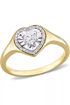 Amour 1/4 CT TW Heart & Round Shape Diamond Halo Engagement Ring in 14k Yellow Gold