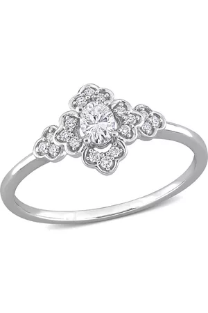 Amour 1/4 CT TDW Oval and Round Diamond Vintage Engagement Ring in 14k White Gold