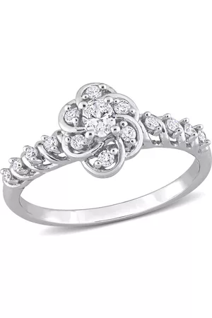 Amour 1/3 CT TDW Oval and Round Diamond Vintage Engagement Ring in 14k White Gold