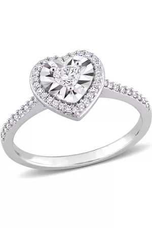 Amour 1/3 CT TW Heart & Round Shape Diamond Halo Engagement Ring in 14k White Gold