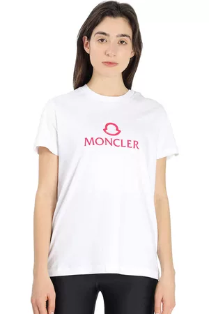 Moncler Women Short Sleeved T-Shirts - Ladies Logo Print Short Sleeve Cotton T-shirt, Size Large
