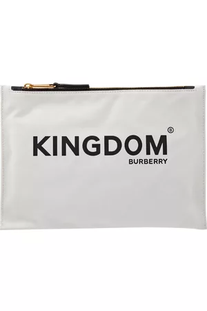 Burberry Medium Kingdom Print Cotton Pouch In Chalk