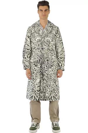 Roberto Cavalli Men Trench Coats - Mens Jaguar Print Cotton Twill Trench, Brand Size 48 (US Size 38)