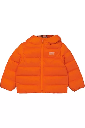 Burberry Puffer Jackets - Kids Neon Logo Applique Down Hooded Puffer Jacket, Size 3Y