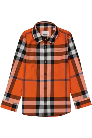 Burberry Long Sleeved Shirts - Kids Neon Check Long Sleeve Cotton Shirt, Size 6Y