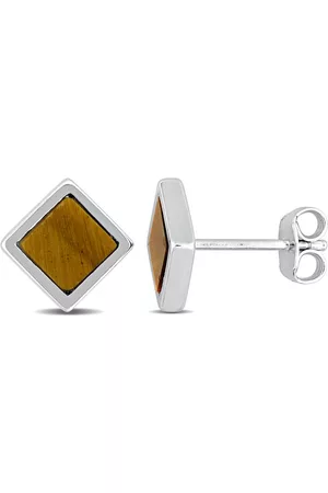 Amour Men Earrings - 1CT TGW Square Double Flat-Cut Onyx Stud Earrings in 14k Yellow Gold