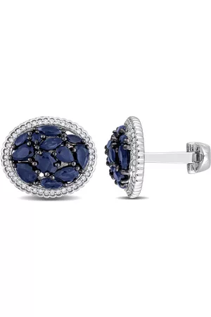 Amour Men Cufflinks - 6 CT TGW Blue and White Sapphire Cufflinks in Sterling Silver Rhodium Plated