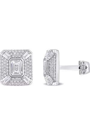 Amour Men Cufflinks - 5 3/4CT TGW Octagon Baguette and Round-Cut Created White Sapphire Cufflinks in Sterling Silver