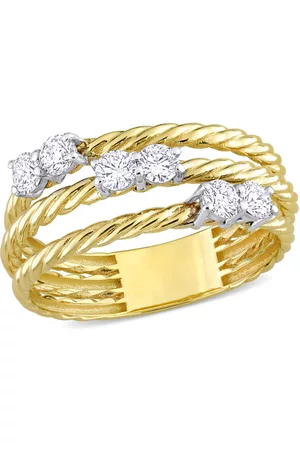 Amour Women White Gold Rings - 0.54 CT TDW Diamond Swirl Ring in 14k Two-Tone Yellow and White Gold