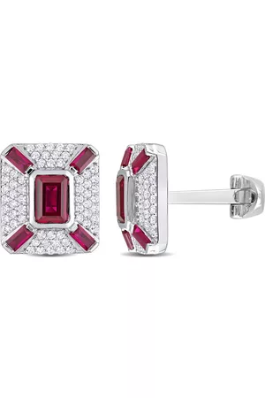 Amour Men Cufflinks - 5 1/4CT TGW Octagon and Baguette-Cut Created Ruby and Created White Sapphire Cufflinks in Sterling Silver