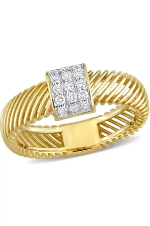 Amour Women Diamond Rings - 1/6 CT TDW Diamond Ribbed Ring in 14k Yellow Gold