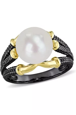 Amour Men Rings - 10.5 - 11 MM White Freshwater Cultured Pearl Fashion Ring Yellow Silver Rhodium Plated