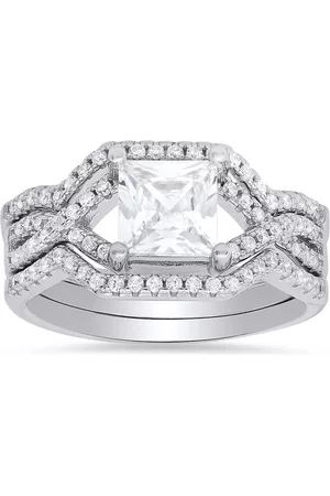 Kylie Harper Women Rings - Sterling Silver Princess-cut Cubic Zirconia CZ 3pc Stackable Ring Set