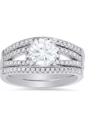 Kylie Harper Women Rings - Sterling Silver Round Cubic Zirconia CZ 3pc Stackable Ring Set