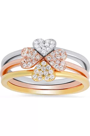 Kylie Harper Women Rings - Sterling Silver Tri-Color 3pc Stackable Heart Ring Set