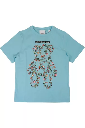 Burberry Girls T-Shirts - Girls Pale Turquoise Floral Bear-Print Cotton T-Shirt, Size 4Y