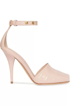 Burberry Women Leather Sandals - Rose Embossed Leather Triple Stud Peep-toe Sandals, Brand Size 36 (US Size 6)