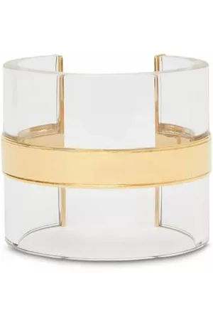 Burberry Women Bracelets - Ladies Light Gold/Crystal Resin And Gold-Plated Cylindrical Cuff, Size Small