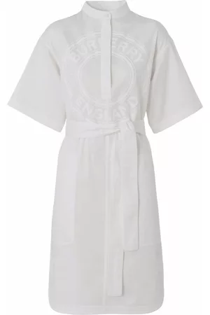 Burberry Women Casual Dresses - Ladies Optic White Logo Graphic Cotton Smock Short-Sleeve Dress, Brand Size 8 (US Size 6)