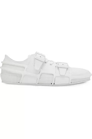 Burberry Men Low Top Sneakers - Mens Vers Cotton And Leather Belted Low-Top Sneakers, Brand Size 40 (US Size 7)