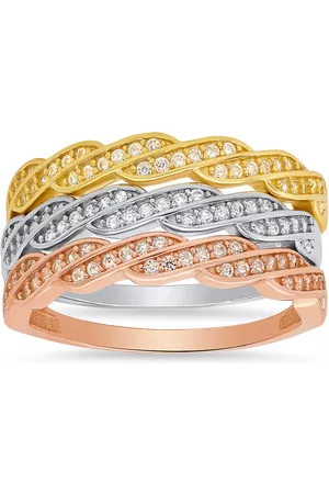 Kylie Harper Women Rings - Sterling Silver Tri-Color Swirl Cubic Zirconia CZ Stackable Ring Set