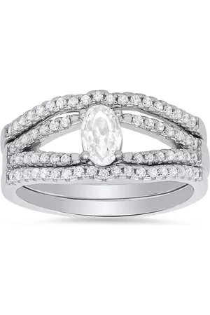 Kylie Harper Women Rings - Sterling Silver Oval Cubic Zirconia CZ 3pc Stackable Ring Set