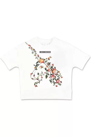 Burberry Girls T-Shirts - Girls White Montage Floral-Print Cotton T-Shirt, Size 12Y