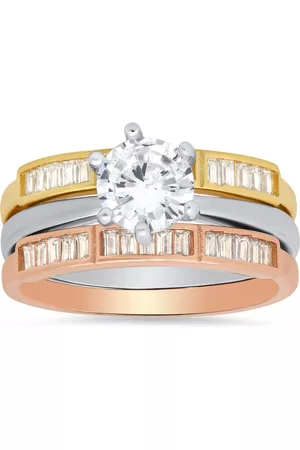 Kylie Harper Women Rings - Sterling Silver Tri-Color Cubic Zirconia CZ 3pc Stackable Ring Set
