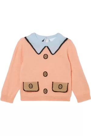 Burberry Girls Sweaters - Girls Peach Trompe l' Ceil Intarsia Motif Sweater, Size 2Y