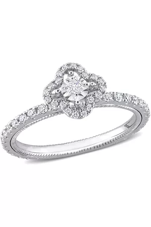 Amour Women White Gold Rings - 1/2 CT TDW Diamond Vintage Floral Design Engagement Ring in 14k White Gold