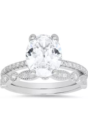 Kylie Harper Women Rings - Sterling Silver Oval-cut Cubic Zirconia CZ 2pc Stackable Ring Set