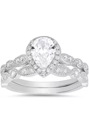 Kylie Harper Women Rings - Sterling Silver 2pc Cubic Zirconia CZ Stackable Ring Set